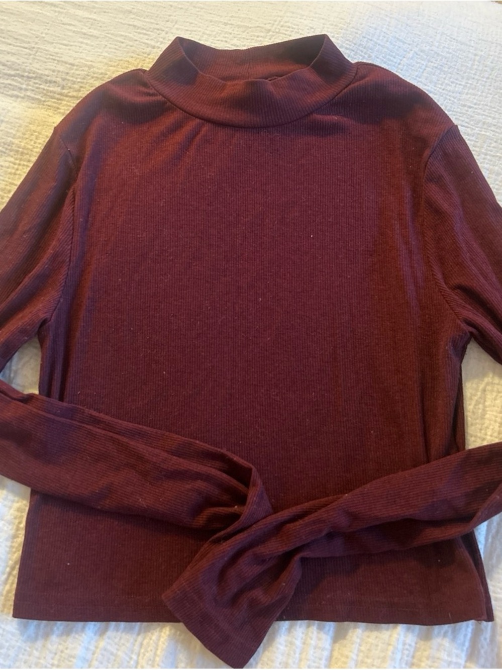 H&M Ribbed Mock Neck Long Sleeve Top - Burgundy